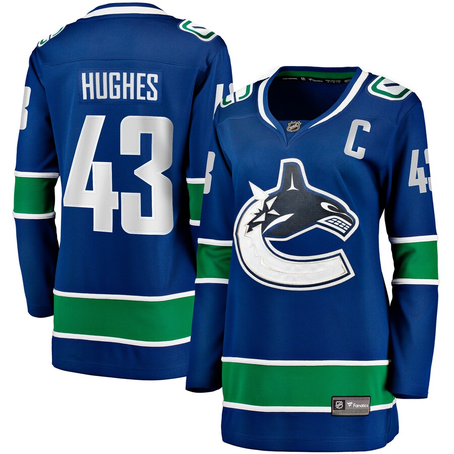 Women's Vancouver Canucks Quinn Hughes Fanatics Branded Blue Home Breakaway Player Jersey - Jersey