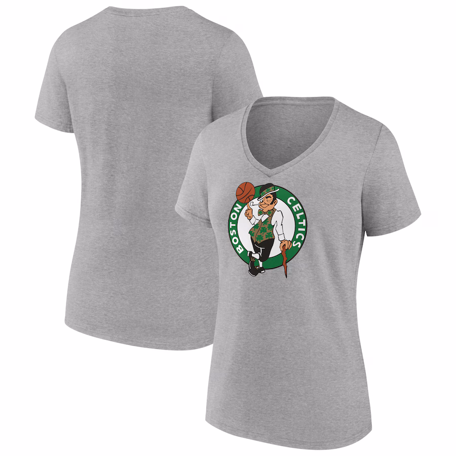 Women's Boston Celtics  Gray Primary Logo V-Neck T-Shirt - Jersey