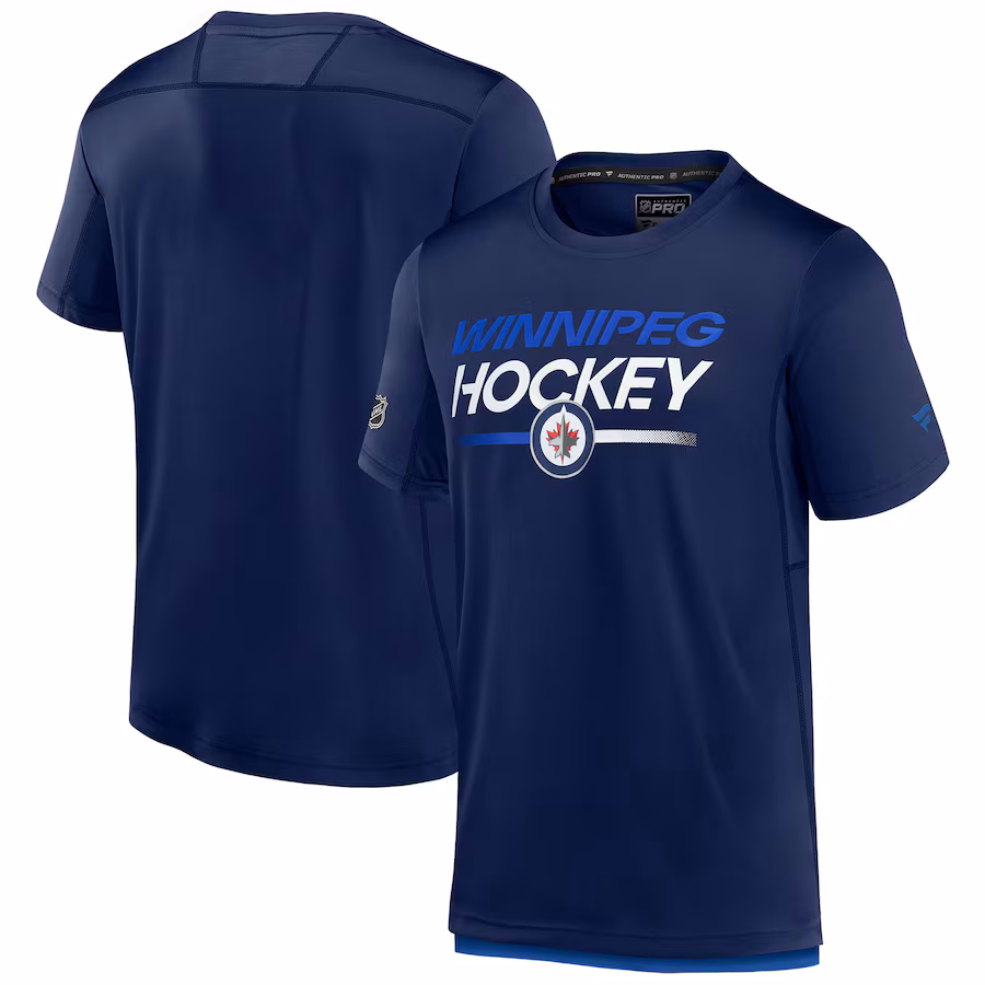 Men's Winnipeg Jets Fanatics Navy Authentic Pro Tech T-Shirt - Jersey