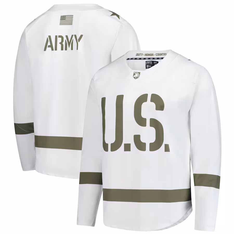 Men's White/Olive Army Black Knights Replica Hockey Jersey - Jersey