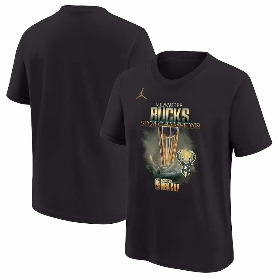 Youth Milwaukee Bucks Jordan Brand Black 2024 NBA Cup Champions Locker Room T-Shirt - Jersey