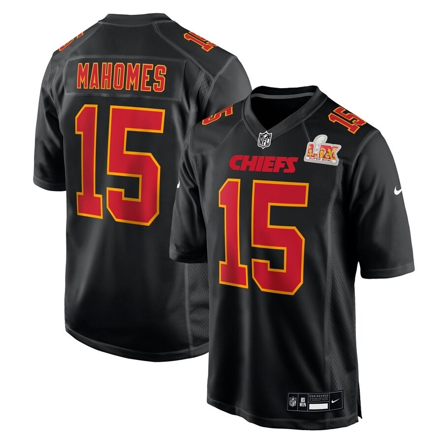 Men's Kansas City Chiefs Patrick Mahomes Nike Carbon Black Super Bowl LIX Fashion Game Jersey - Jersey