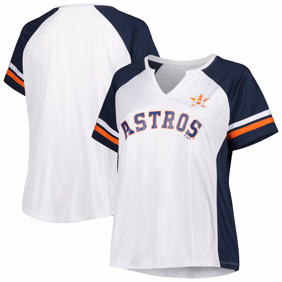 Women's Houston Astros White/Navy Plus Size Notch Neck T-Shirt - Jersey