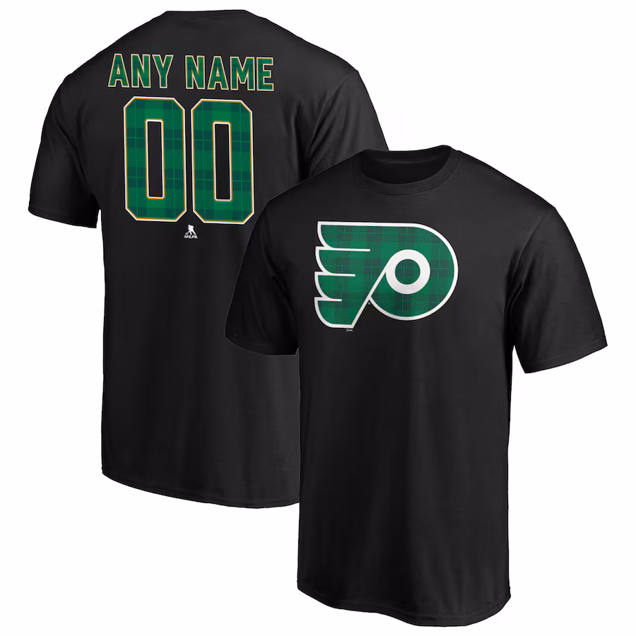 Men's Philadelphia Flyers Black Emerald Plaid Personalized Name & Number T-Shirt - Jersey