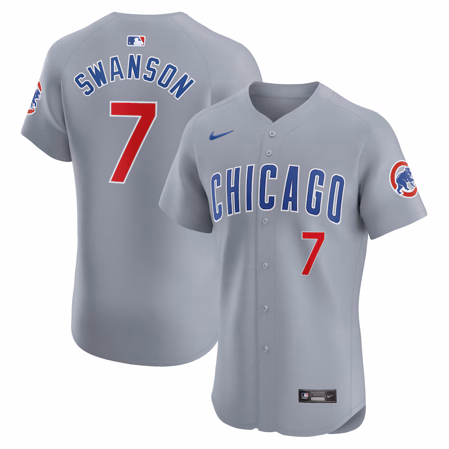 Men's Chicago Cubs Dansby Swanson Nike Gray Road Elite Player Jersey - Jersey