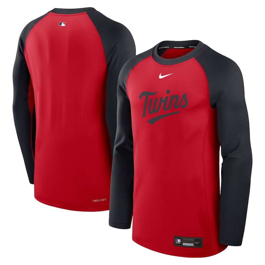 Men's Minnesota Twins Nike Red/Navy Authentic Collection Game Time Raglan Performance Long Sleeve T-Shirt - Jersey