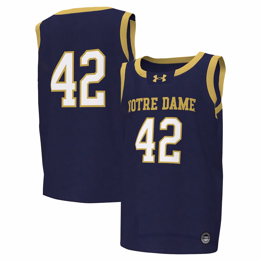 #42Notre Dame Fighting Irish Under Armour Youth Replica Basketball Jersey - Navy - Jersey