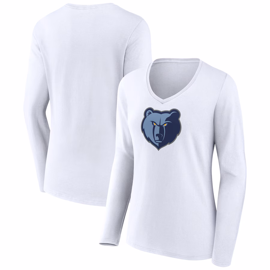 Women's Memphis Grizzlies White Logo Long Sleeve V-Neck T-Shirt - Jersey