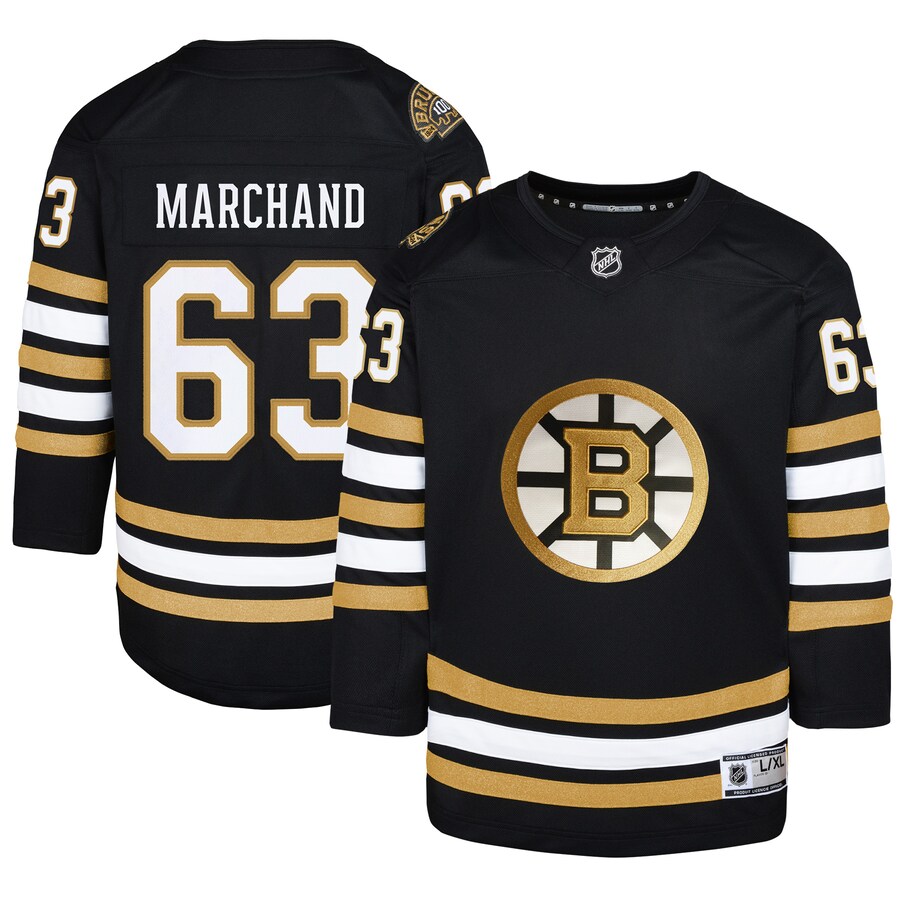 Youth Boston Bruins Brad Marchand Black 100th Anniversary Premier Player Jersey - Jersey