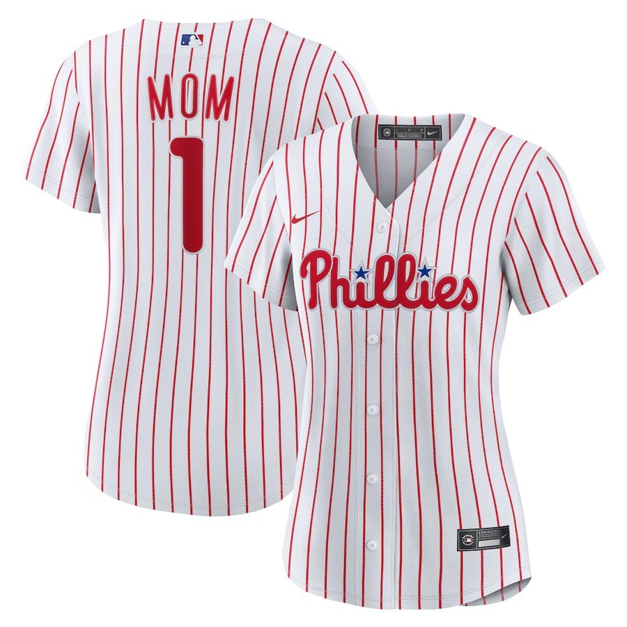 Women's Philadelphia Phillies Nike White #1 Mom Home Replica Jersey - Jersey