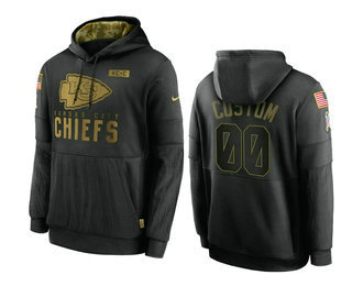 Men's Kansas City Chiefs Custom Black 2020 Salute To Service Sideline Performance Pullover Hoodie - Jersey