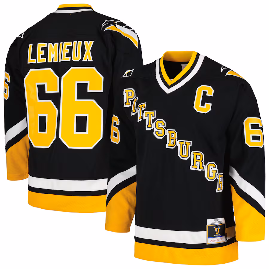Men's Pittsburgh Penguins Mario Lemieux Mitchell & Ness Black 1992/93 Blue Line Player Jersey - Jersey