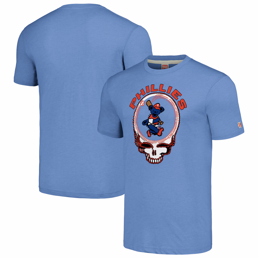 Men's Philadelphia Phillies Homage Light Blue Grateful Dead Tri-Blend T-Shirt - Jersey