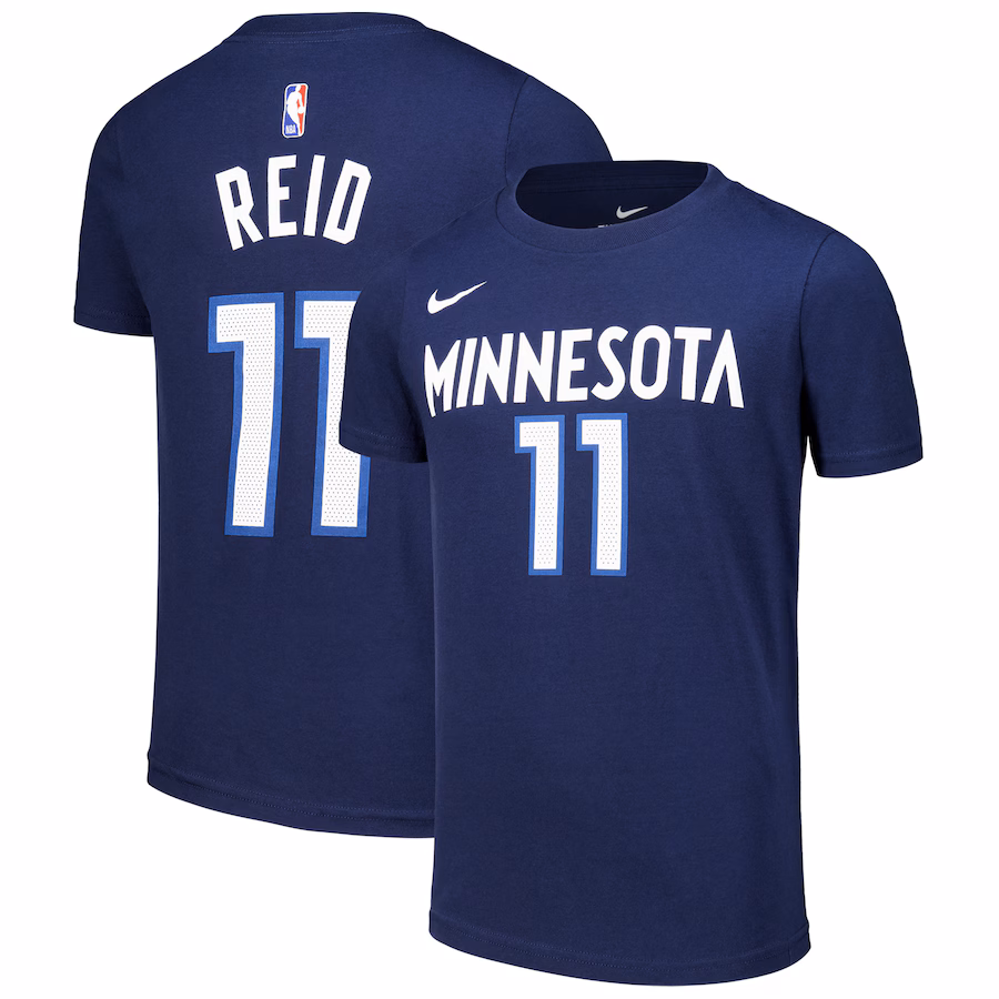 Youth Minnesota Timberwolves Naz Reid Nike Navy Icon Edition Name & Number T-Shirt - Jersey