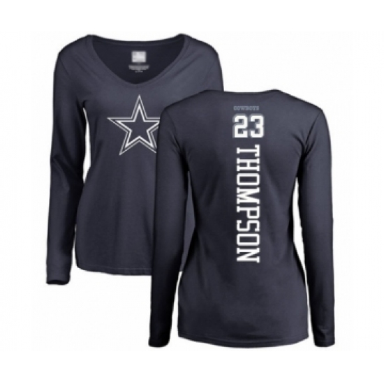 Football Women's Dallas Cowboys #23 Darian Thompson Navy Blue Backer Slim Fit Long Sleeve T-Shirt - Jersey