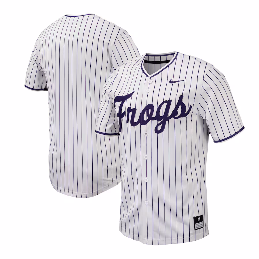 Men's Nike White TCU Horned Frogs Pinstripe Replica Baseball Jersey - Jersey