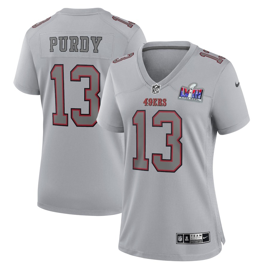 Women's San Francisco 49ers Brock Purdy Nike Gray Super Bowl LVIII Atmosphere Fashion Game Jersey - Jersey