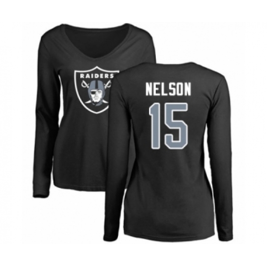 Football Women's Oakland Raiders #15 J. Nelson Black Name & Number Logo Long Sleeve T-Shirt - Jersey