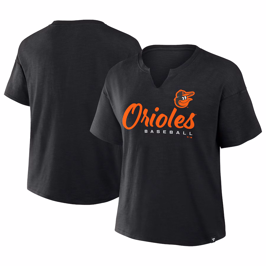 Women's Baltimore Orioles Fanatics Black Fan Fave Stadium Slub T-Shirt - Jersey