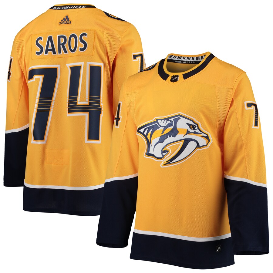 Men's Nashville Predators Juuse Saros adidas Gold Home Authentic Player Jersey - Jersey