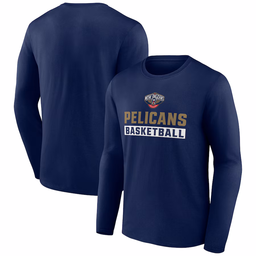 Men's New Orleans Pelicans Fanatics Navy Lets Go Long Sleeve T-Shirt - Jersey