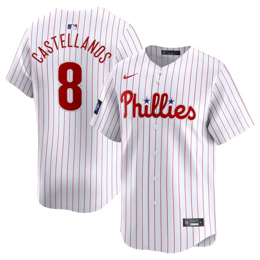 Men's Philadelphia Phillies Nick Castellanos Nike White 2024 MLB World Tour London Series Home Limited Player Jersey - Jersey