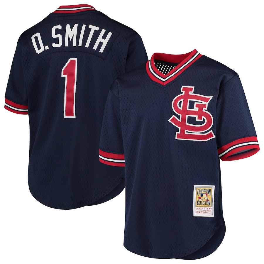 Youth St. Louis Cardinals Ozzie Smith Mitchell & Ness Navy Cooperstown Collection Mesh Batting Practice Jersey - Jersey