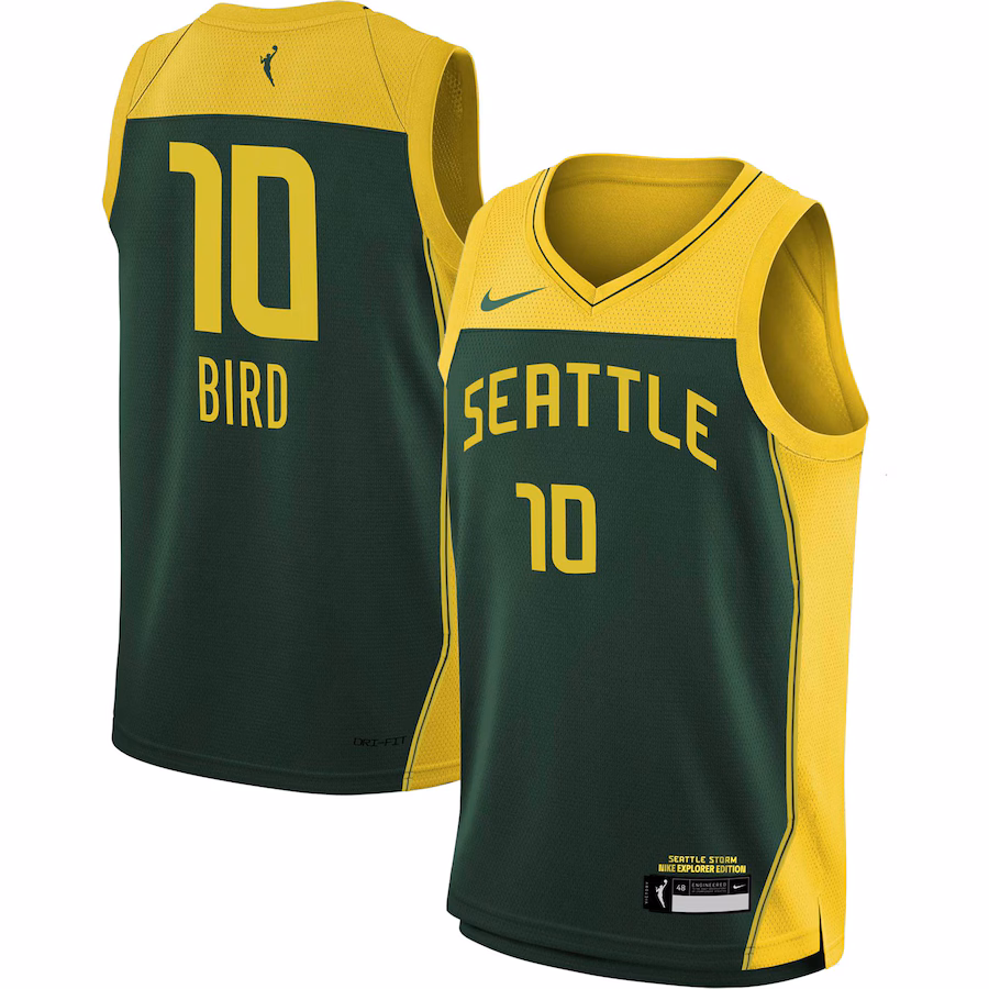 Youth Seattle Storm Sue Bird Nike Green 2021 Explorer Edition Victory Player Jersey - Jersey