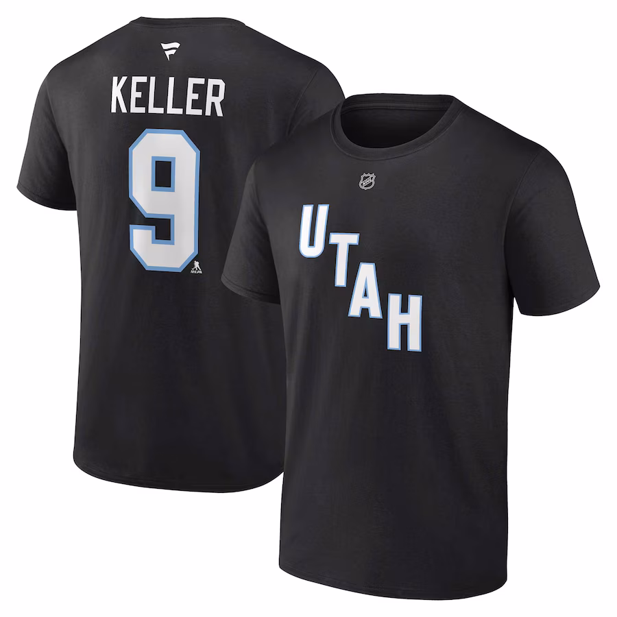 Men's Utah Hockey Club Clayton Keller Fanatics Black Authentic Stack Name & Number T-Shirt - Jersey