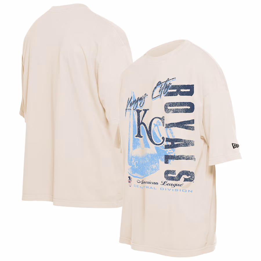 Men's Kansas City Royals New Era Cream Cooperstown Collection Oversized Throwback Distressed T-Shirt - Jersey