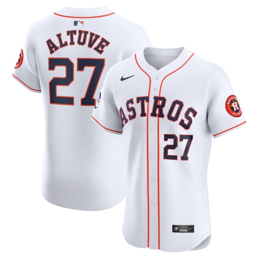 Men's Houston Astros Jose Altuve Nike White Home Elite Sponsor Patch Player Jersey - Jersey