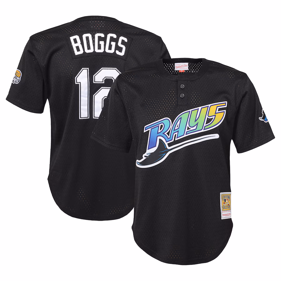 Youth Tampa Bay Rays Wade Boggs Mitchell & Ness Black Cooperstown Collection Mesh Batting Practice Jersey - Jersey