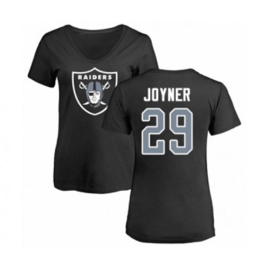 Football Women's Oakland Raiders #29 Lamarcus Joyner Black Name & Number Logo T-Shirt - Jersey