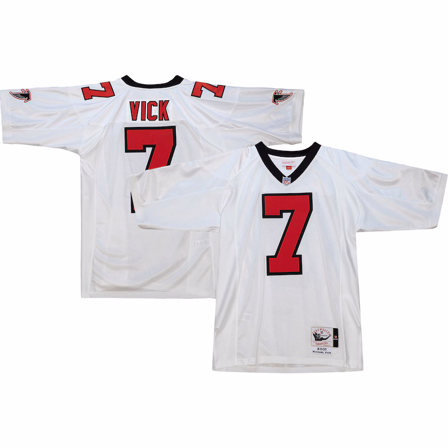 Men's Atlanta Falcons 2001 Michael Vick Mitchell & Ness White Authentic Throwback Retired Player Jersey - Jersey
