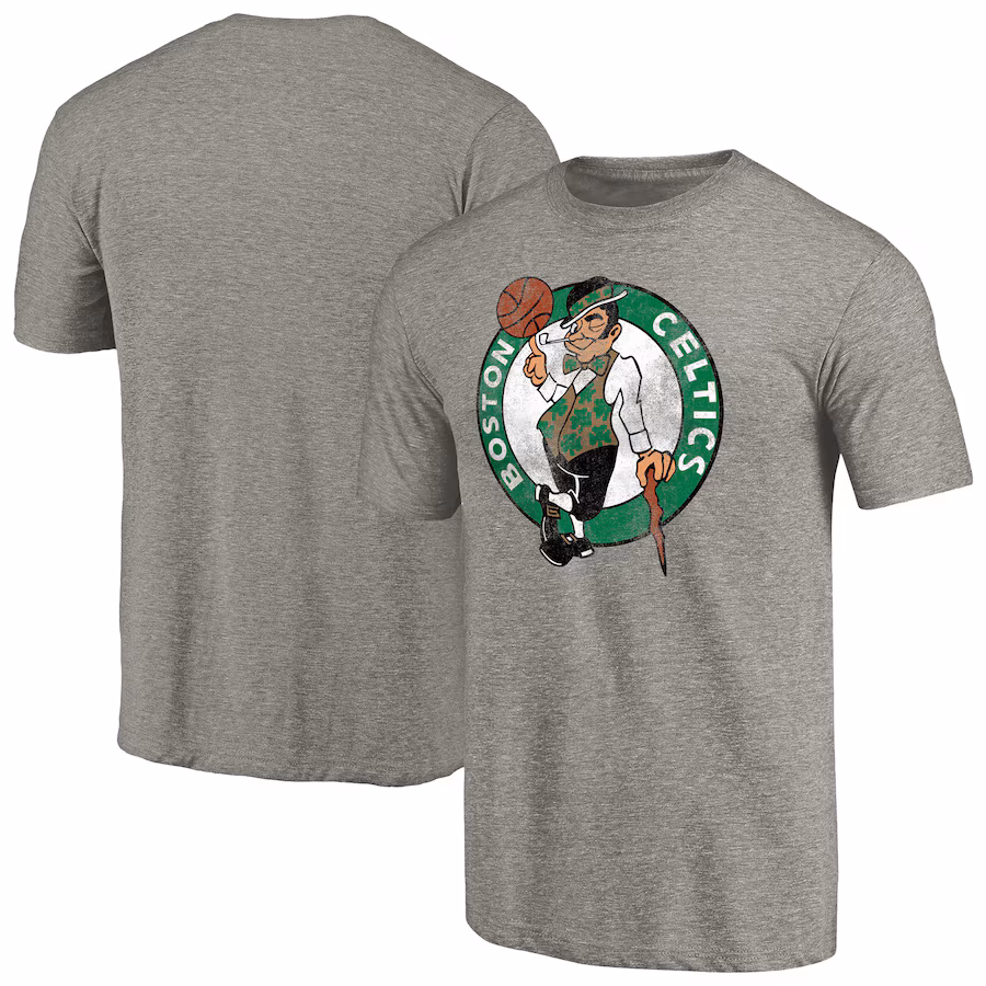 Men's Boston Celtics Heathered Gray Distressed Team Logo 2 Tri-Blend V-Neck T-Shirt - Jersey