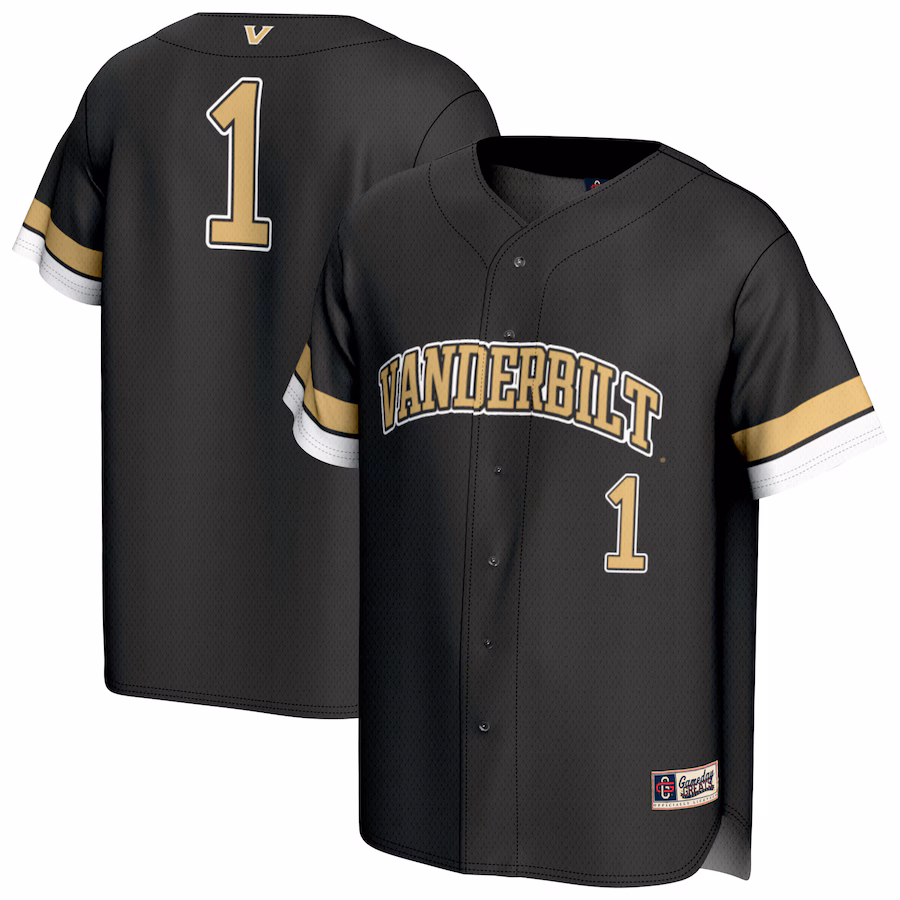 Youth GameDay Greats #1 Black Vanderbilt Commodores Lightweight Collegiate Baseball Fashion Jersey - Jersey
