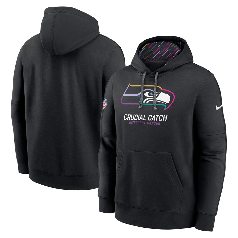 Men's Seattle Seahawks Nike Black 2024 NFL Crucial Catch Club Pullover Hoodie - Jersey