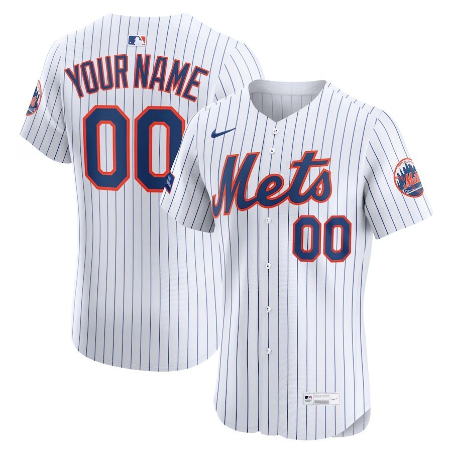 Men's New York Mets Nike White Home Elite Sponsor Patch Custom Jersey - Jersey