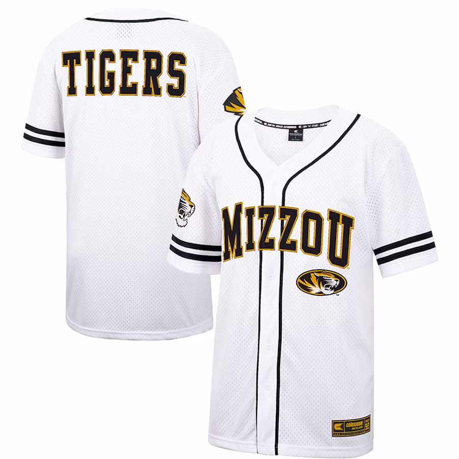 Missouri Tigers Colosseum Free Spirited Mesh Button-Up Baseball Jersey - White - Jersey