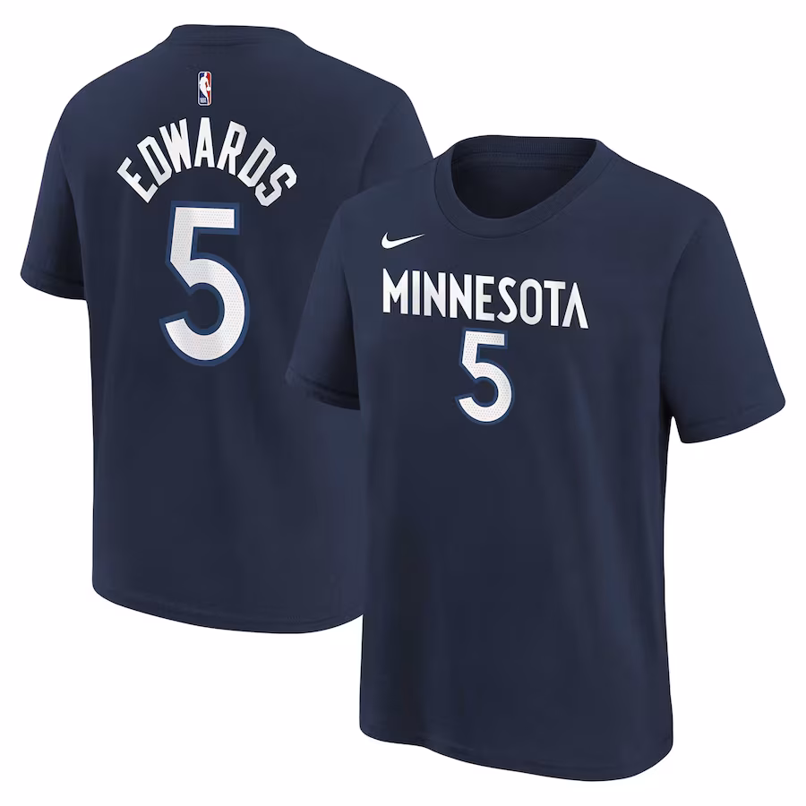 Youth Minnesota Timberwolves Anthony Edwards Navy Icon Name & Number T-Shirt - Jersey