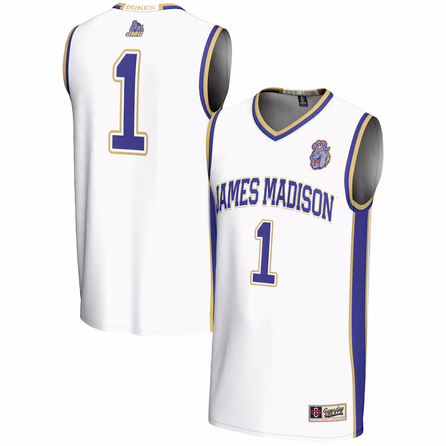 Youth GameDay Greats White #1 James Madison Dukes Lightweight Basketball Jersey - Jersey