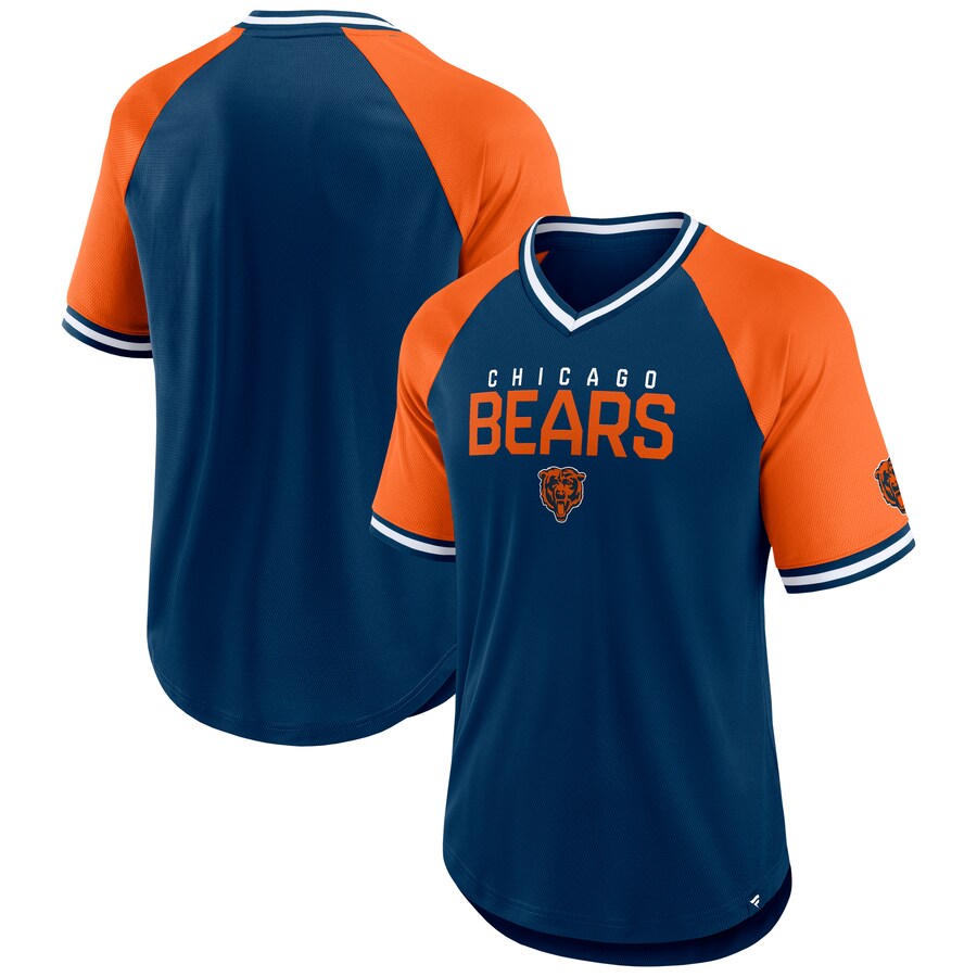 Men's Chicago Bears Fanatics Navy/Orange Hashmark Raglan T-Shirt - Jersey