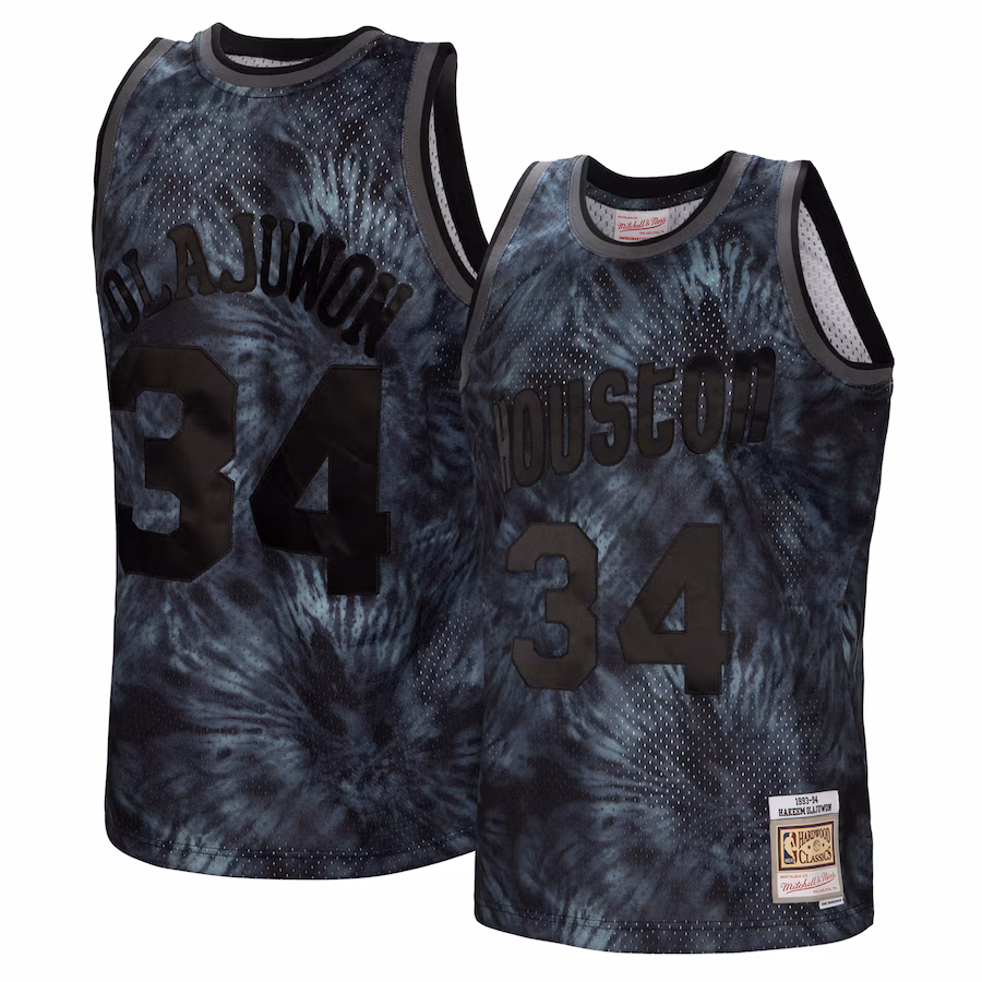 Men's Houston Rockets Hakeem Olajuwon Mitchell & Ness Black Hardwood Classics 1993/94 Tie-Dye Swingman Jersey - Jersey