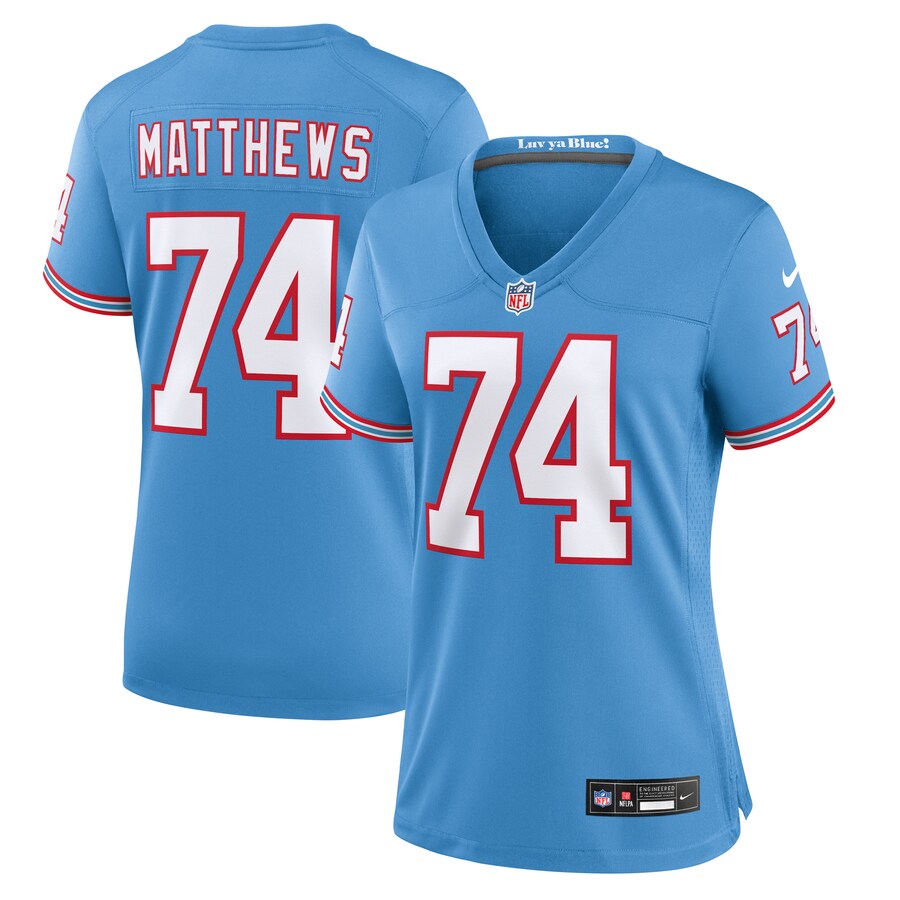 Women's Tennessee Titans Bruce Matthews Nike Light Blue Oilers Throwback Retired Player Game Jersey - Jersey