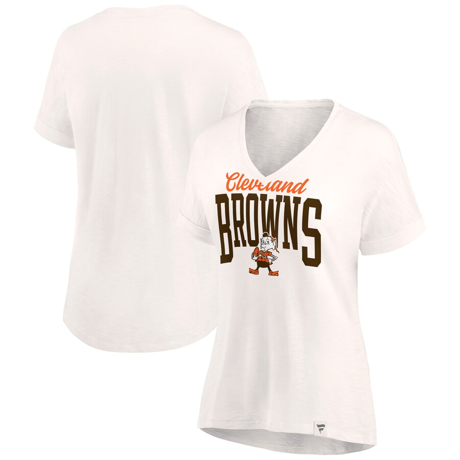 Women's Cleveland Browns Fanatics Oatmeal Motivating Force Lightweight V-Neck T-Shirt - Jersey
