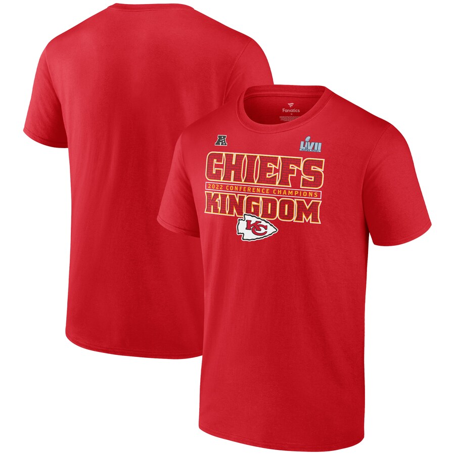 Men's Kansas City Chiefs Fanatics Red 2022 AFC Champions Team Slogan T-Shirt - Jersey