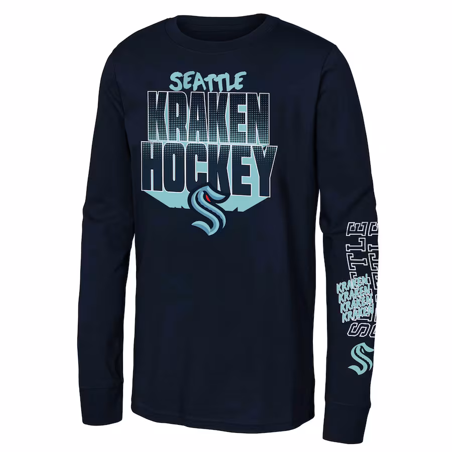 Youth Seattle Kraken Deep Sea Blue Standout Long Sleeve T-Shirt - Jersey