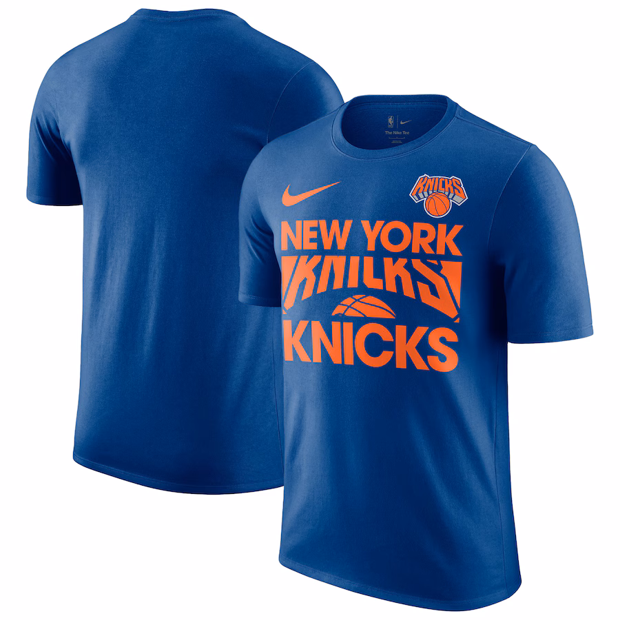 Men's New York Knicks Nike Blue Courtside This Is Our Year T-Shirt - Jersey