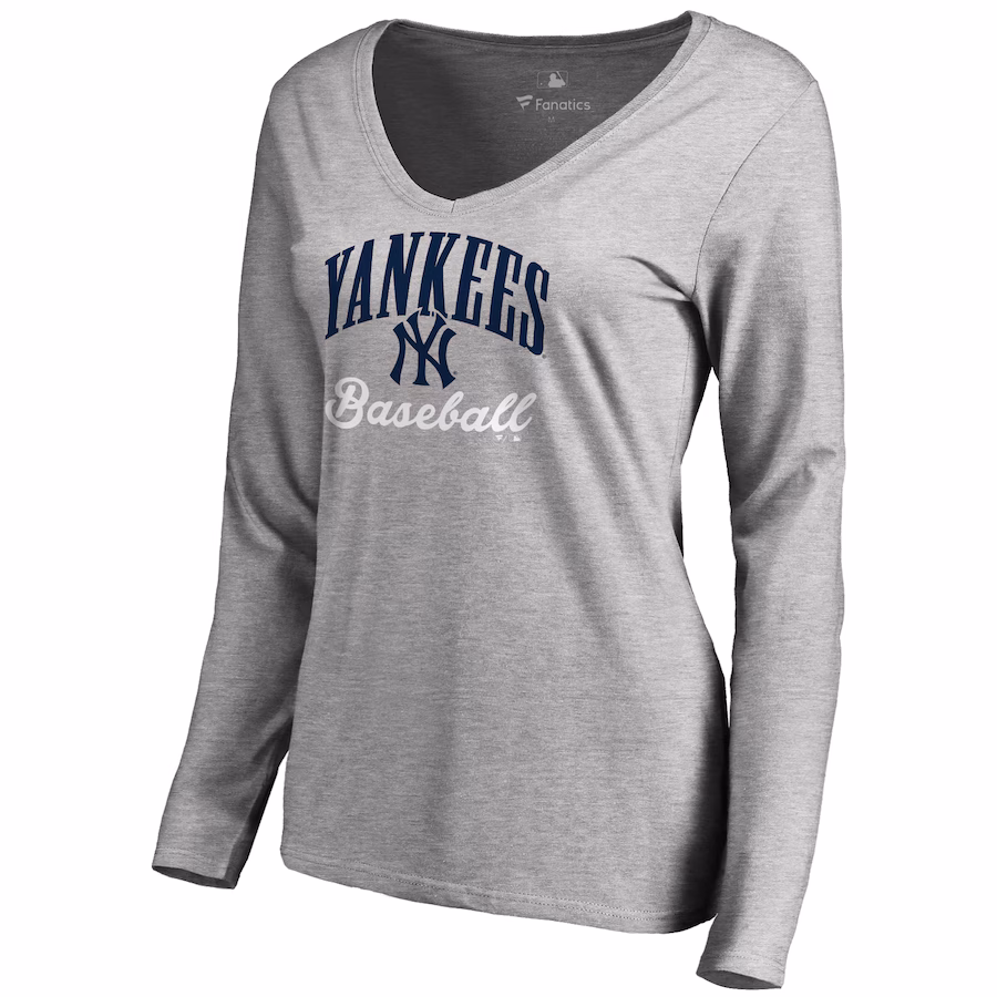 Women's New York Yankees Ash Victory Script Long Sleeve T-Shirt - Jersey