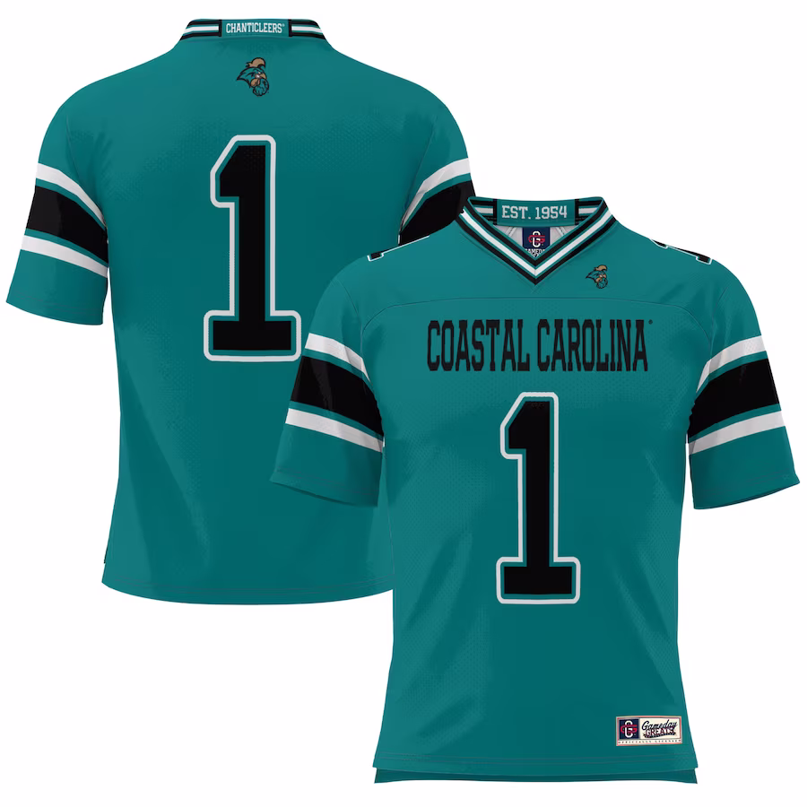 #1 Coastal Carolina Chanticleers GameDay Greats Endzone Football Jersey - Teal - Jersey
